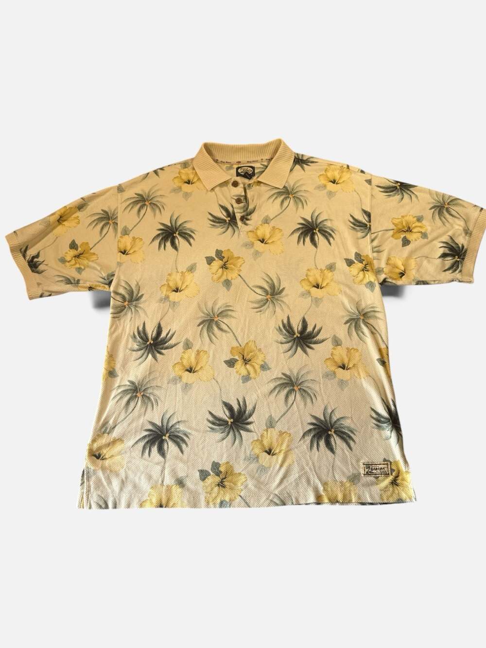 Tommy Bahama Men's Floral Palm Tree Print Short Sleeve Ribbed Collar Polo Shirt